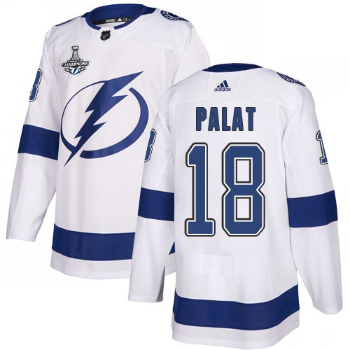 Adidas Tampa Bay Lightning #18 Ondrej Palat White Road Authentic Youth 2020 Stanley Cup Champions Stitched NHL Jersey